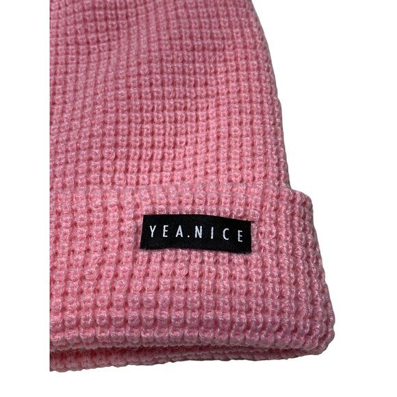 Yea.Nice Beanie Soft Acrylic Carnation Pink Folded Waffle Weave Beanie Hat Cap - Picture 2 of 3